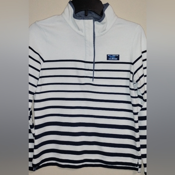 LL Bean Pullover Sweatshirt Womens XS Blue White Striped Mock Neck LS - Picture 14 of 16